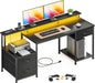 55" Computer Desk with File Drawer, Printer Space, Dark Black