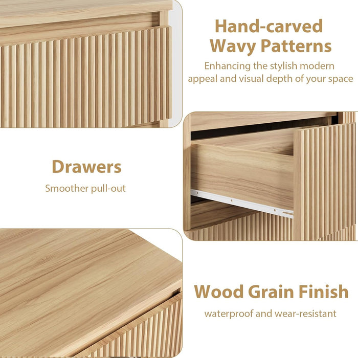 6 Drawer Fluted Dresser, Modern Chest of Drawers for Bedroom with Hidden Handles, Wood Storage Organizer Cabinet for Living Room & Entryway, Oak (15.7" D X 47.3" W X 31.6" H)