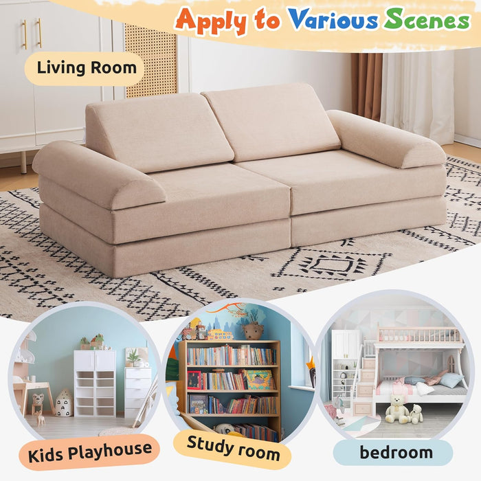 2024 Kids Couch Play Couch Large, Miss Fabric Modular Foam Couch Floor Sofa Soft Play Equipment for Kids, Convertible Sofa Couch and Kids Playhouse