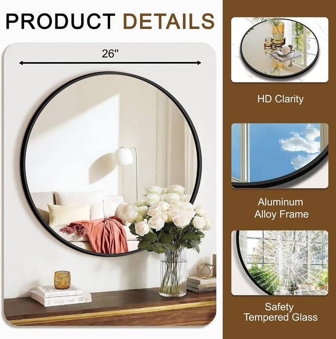 round Bathroom Mirror for over Sink 2 Pack 26" Black Circle Wall Mirror
