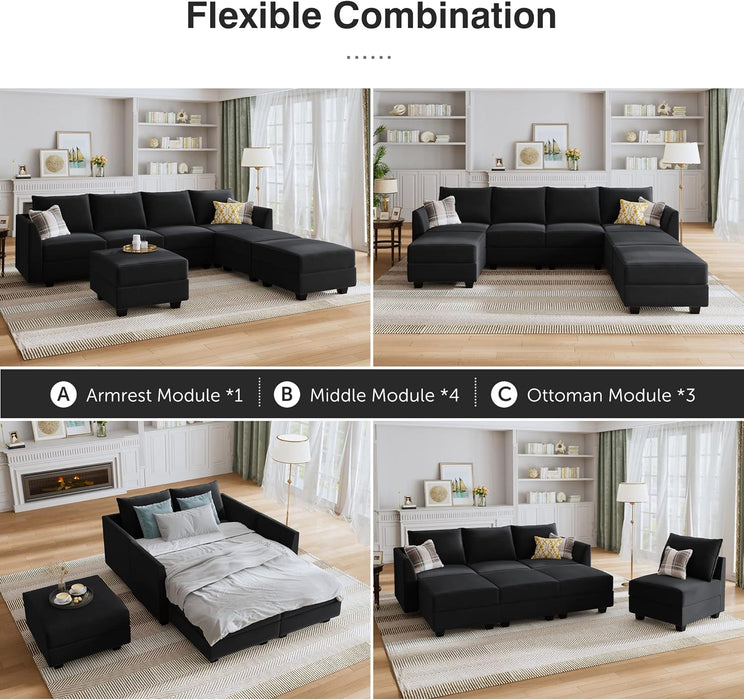 Ottoman Module for Modular Sectional Sofa, Storage Ottoman Square Ottoman Bench for Living Room, Velvet Black