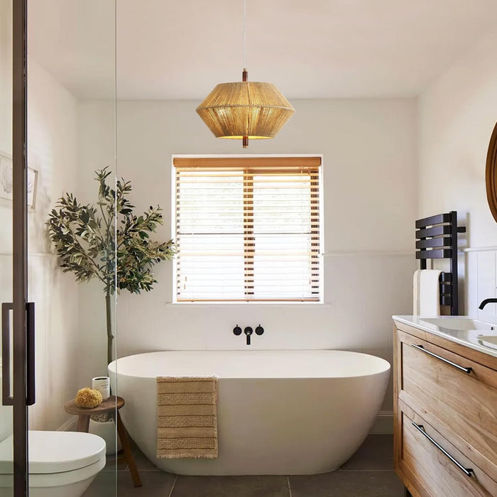 Modern Farmhouse Boho Chandelier,3-Light Chandeliers for Dining Room Light Fixture,Adjustable Rustic Pendant Light Hanging Fixture for Kitchen Island Foyer Entryway,Handwoven Cotton Rope Shade