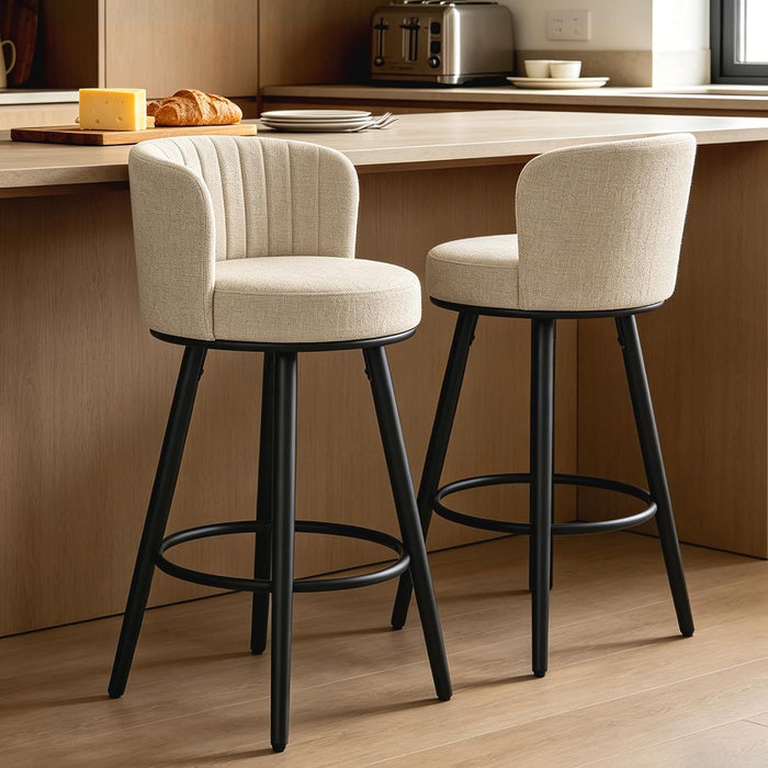 Swivel Bar Stools Set of 2, 28" Seat Height, Modern Design | Upholstered Barstools with Back and Footrest, Metal Legs, Suitable for Kitchen Island, Counter, Dining Room