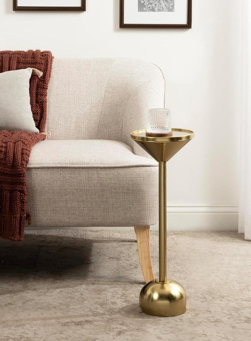 Frisk Modern round Drink Table; 8 X 8 X 23; Gold; Metal Martini Table with Pedestal Table Design for Use as Small Indoor Plant Stand