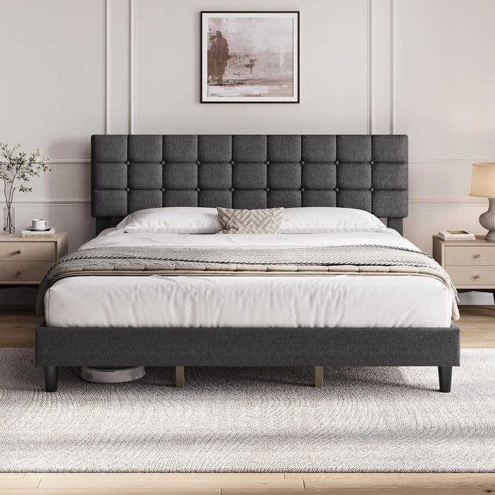 King Size Upholstered Tufted Bed Frame with Headboard