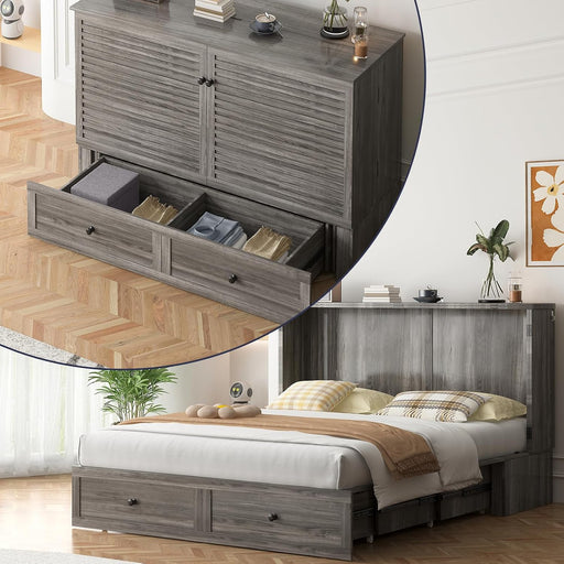 Queen Murphy Bed Grey With IntegratedCharging Station
