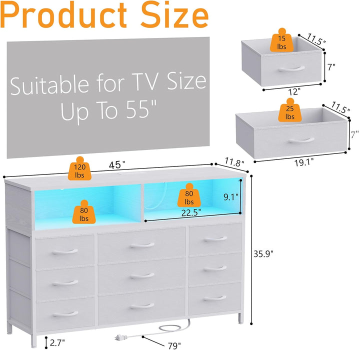 White Dresser With BuiltInLED USB Charging Station