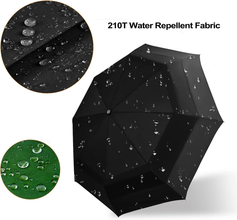 Large Folding Golf Umbrella - Compact Mens Umbrellas Travel Rain and Windproof 54Inch Collapsible Automatic Open Close Umbrella 210T Teflon Vented Double Canopy