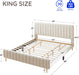 King Size Elton Velvet Platform Bed, Upholstered Bed Frame with Vertical Channel Tufted Headboard Footboard, Strong Wood Slats, No Box Spring Needed, Ivory (King)