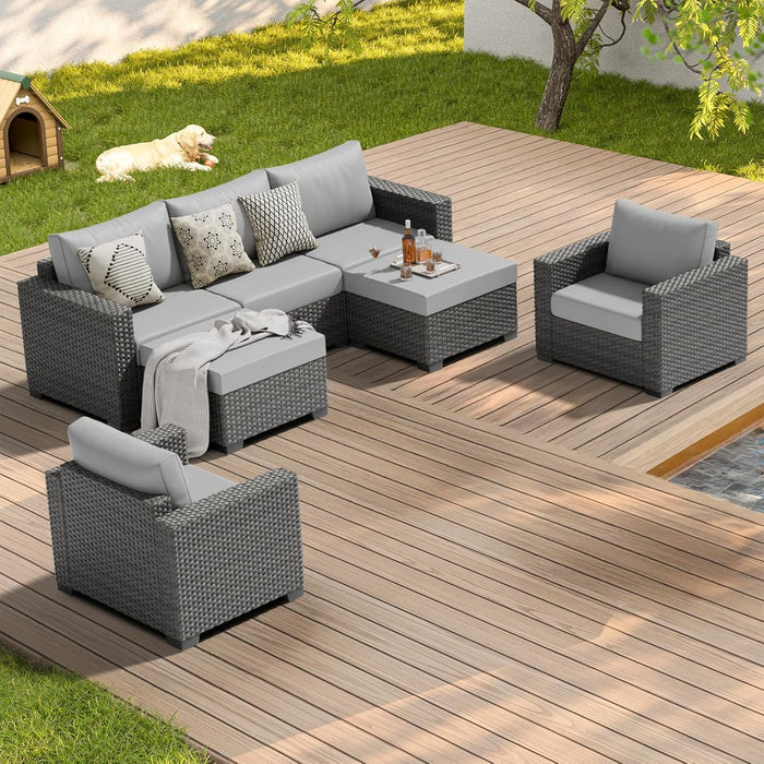 Outdoor Patio Furniture Set, 5 Piece 5 Seats Comfortable Wicker Rattan Outdoor Furniture Set with Ottoman,Deep Seat & 4.72'' Thick Cushion Patio Conversation Set for Porch,Deck,Backyard,Grey