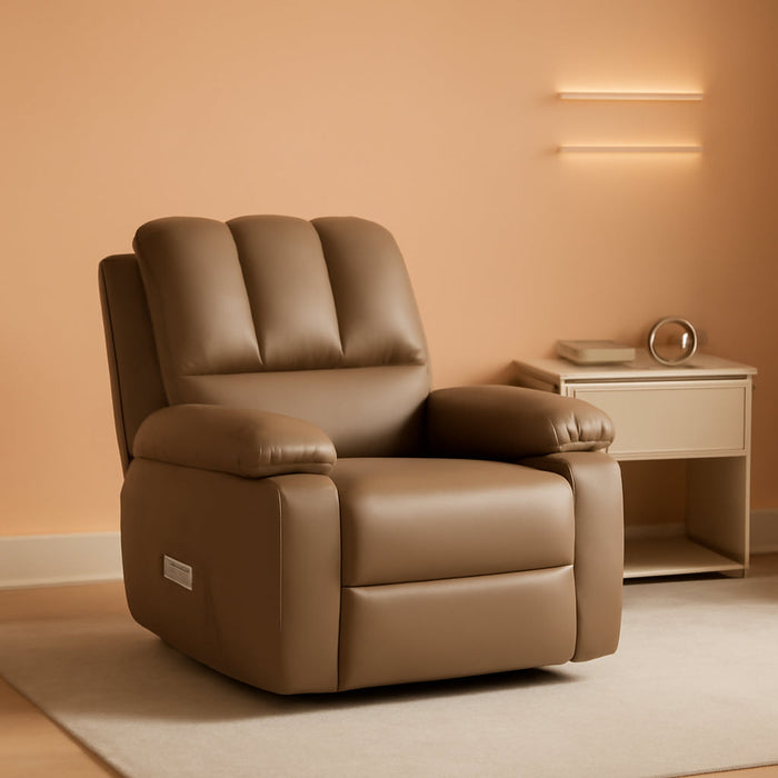 22'' Rocker Swivel Recliner Chair, Lazy Recliner for Adults, with 1.5X Sponge Filling, Side Pocket, and Cup Holder, for Living Room, Bedroom, and Nursery, Tan