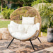 Outdoor Wicker Egg Chair PE Rattan Chair with Cushion, Oversized Patio Lounge Chair for Outdoor, Indoor, Balcony, Backyard, Garden, Beige