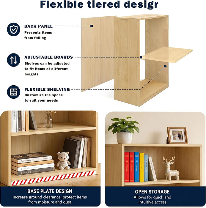 【2026 Adjustable Shelves 3-Tier Bookcase, 71 Inches, Wooden Open Display Floor Bookshelf (Oak Color)