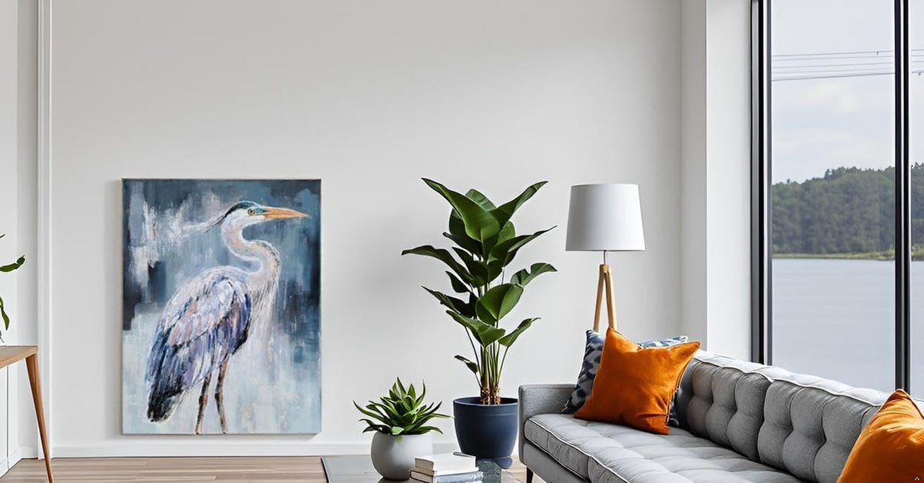 Blue Birds Canvas Wall Arts - Modern Abstract Contemporary Animal Heron Artwork Pictures Painting