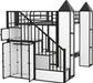 Twin over Twin Metal Bunk Bed with Stairs and Storage Wardrobe, Castle-Shaped Bunk Bed Heavy-Duty Steel Frame, Noise Free,For Kids Teens Adults, Black+White