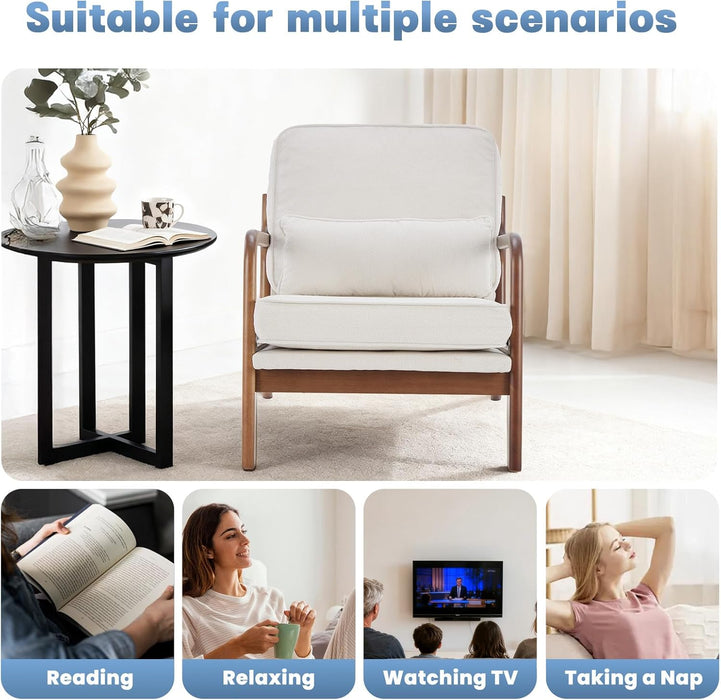 Cream Mid Century Modern Upholstered Accent Chairs
