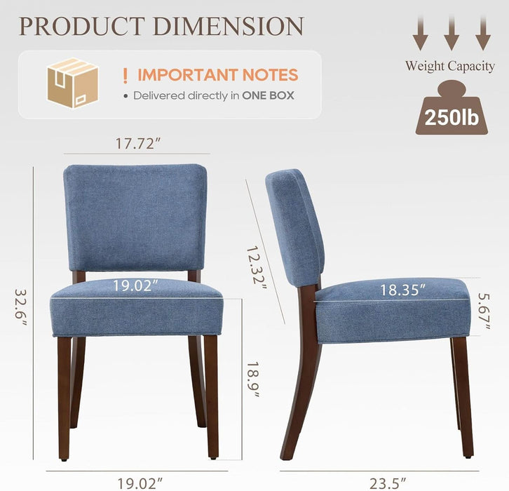 Upholstered Dining Chairs Set of 2, Fabric Kitchen Chairs with Padded Seat & Back, Solid Wood Legs, Modern Simple Dining Room Chairs for Kitchen, Dining Room, Living Room, Blue