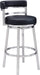 Madrid 30" Seat Height Swivel Modern Black Faux Leather and Brushed Stainless Steel Bar Stool for Kitchen Island Counter