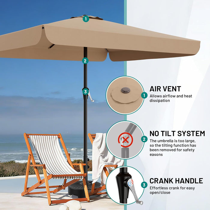 8 X 10 FT Large Rectangular Patio Umbrella with Valance, Outdoor Table Market Umbrella W/Crank & 8 Ribs, Rectangle Outdoor Umbrellas for Garden, Deck, Yard and Poolside, Beige