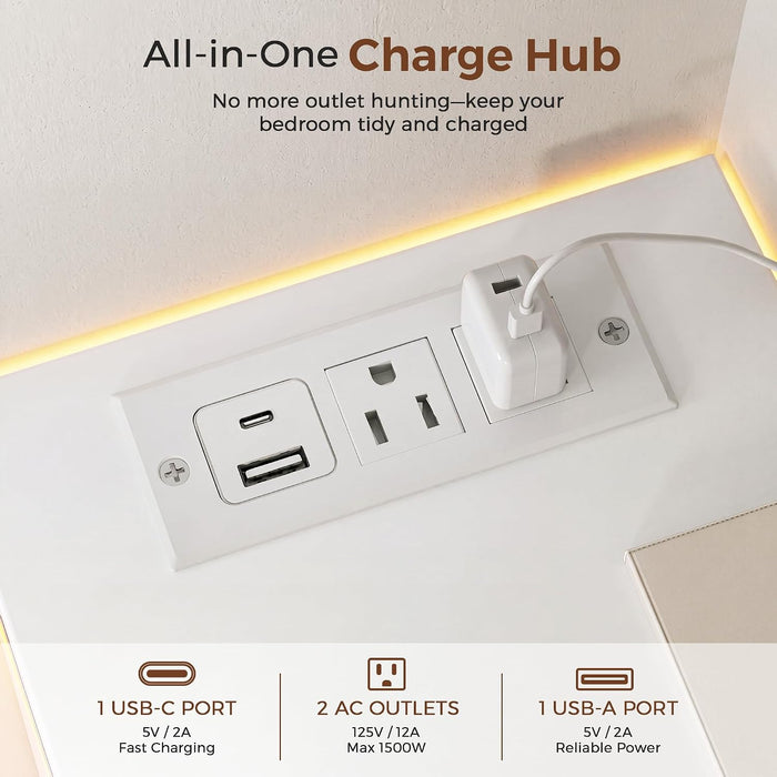 9 Drawer Dresser with LED Lights and Charging Station, Modern White Dresser
