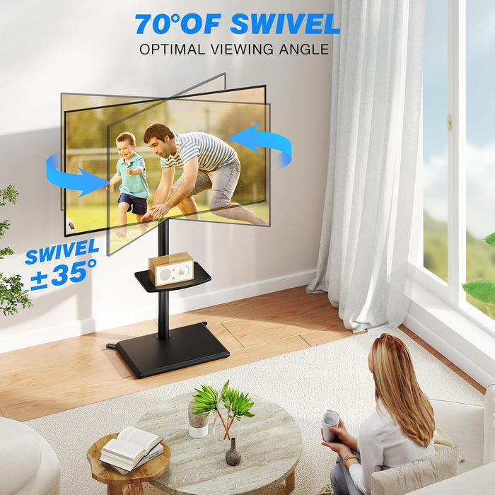 Swivel Floor TV Stand with Mount for 32-60 Inch Tvs up to 88Lbs, Height Adjustable TV Mount with Wood Base & Shelf, Space-Saving Design Tall TV Stands for Living Room, Bedroom, Corner