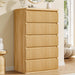 Fluted 5 Drawer Dresser for Bedroom, 43" Tall Dresser for Bedroom, Modern Fluted Chest of Drawers, Handle-Free/Floor-Mounted Wood Drawer Dresser for Living Room, Bedroom, Entryway, Hallway (Oak)