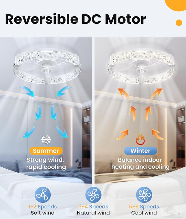 Ceiling Fans with Lights and Remote App 20'' Low Profile Ceiling Fan 3000-6500K Dimmable Modern Flush Mount Ceiling Fan Light LED 6 Speeds Fandelier Ceiling Fans for Bedroom Small Living Room