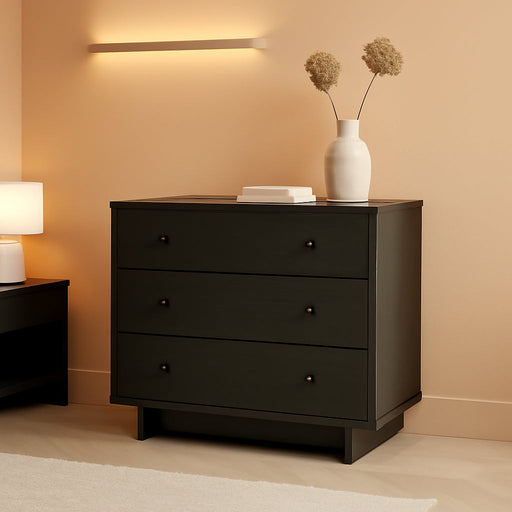 Finnley 3-Drawer Nightstand in Black Oak, Extra-Wide Bedside Table with Storage, Modern End Table for Home, Bedroom, Living Room, 16" D X 31" W X 26.75" H