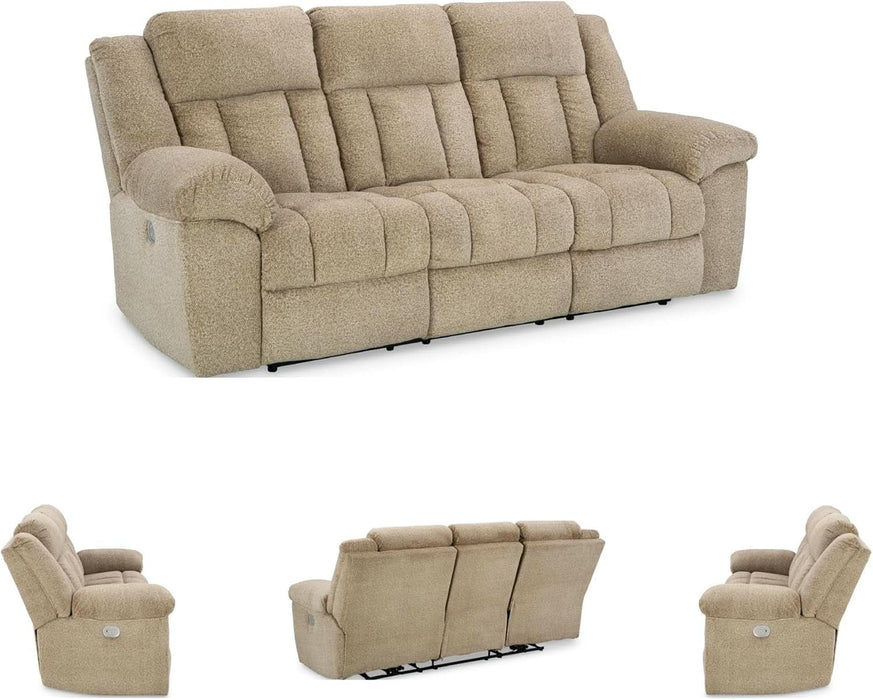 Tip-Off Classic Wall Hugger Power Reclining Sofa with Adjustable Headrest and USB Ports, Light Brown