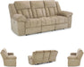 Tip-Off Classic Wall Hugger Power Reclining Sofa with Adjustable Headrest and USB Ports, Light Brown