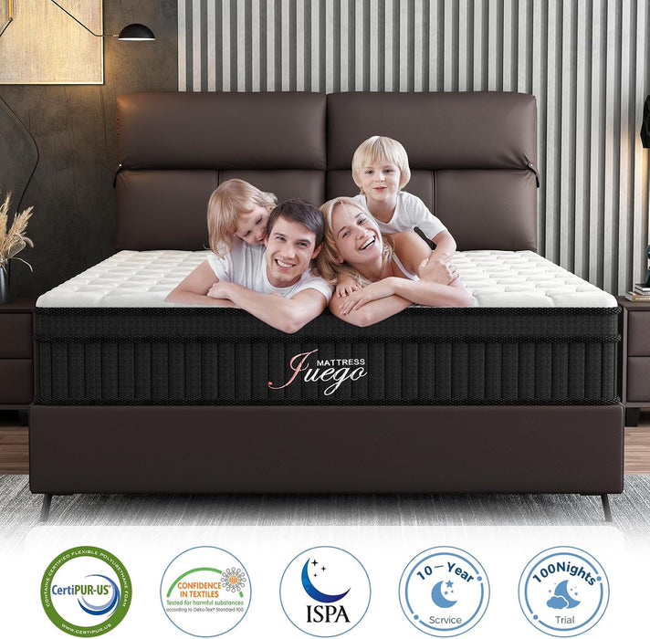 Queen Mattress, 12 Inch Mixed Memory Foam Mattress. Bagged Spring, Zoned Pressure Relief, Medium Firm Feel, Motion Isolation, Deep Sleep, Certified Safe Foams and Fabric, Certipur-Us,Black