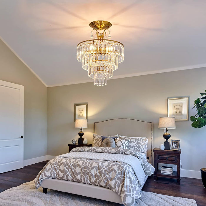 Crystal Gold Five Light Chandelier Ceiling Fixture
