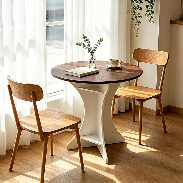 32" round Dining Table Modern Circle Small Kitchen Table for 2-4 People Farmhouse Dining Room Table with Amber Wood Top & Pedestal Base for Dining Room/Kitchen/Living Room