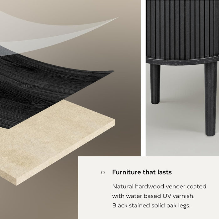 71’’ Black TV Stand with Storage and Shelves for 65-75 Inch Tvs. Black Entertainment Center with Doors for Living Room and Bedroom, Mid Century Modern Console Table, Media Cabinet (Black Oak)