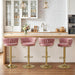 Bar Stools Set of 2, Adjustable Barstools Counter Height Stools with Back and Arm, Velvet Woven Kitchen Island Stools W/Gold Metal Leg Base, 360° Swivel Bar Chair, Pink
