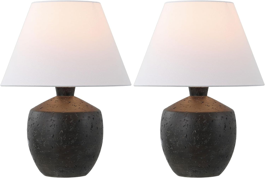 18" Black Modern Concrete Effect Table Lamp Set of 2, Scandinavian Bedside Lamps for Bedroom Living Room, White Linen Shade, LED Bulbs Included (JYL5606B-SET2)