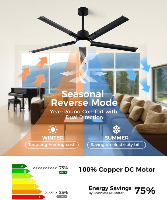62 Inch Black Smart Outdoor Ceiling Fan With Light