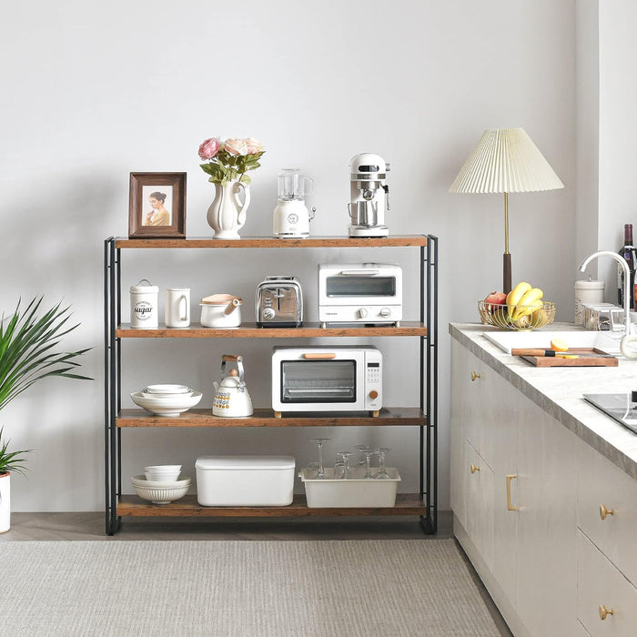 Industrial 4 Tier Bookshelf Rustic Wooden MetalFinish