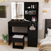 Vanity Desk with Mirror and Lights, Makeup Vanity Table with Charging Station, Storage Stool, Drawer, Cabinet, Shelves, 3 Lighting Modes, Black Modern Makeup Dressing Table for Girls Bedroom