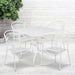 Oia Commercial Grade 35.5" Square White Indoor-Outdoor Steel Patio Table Set with 4 round Back Chairs