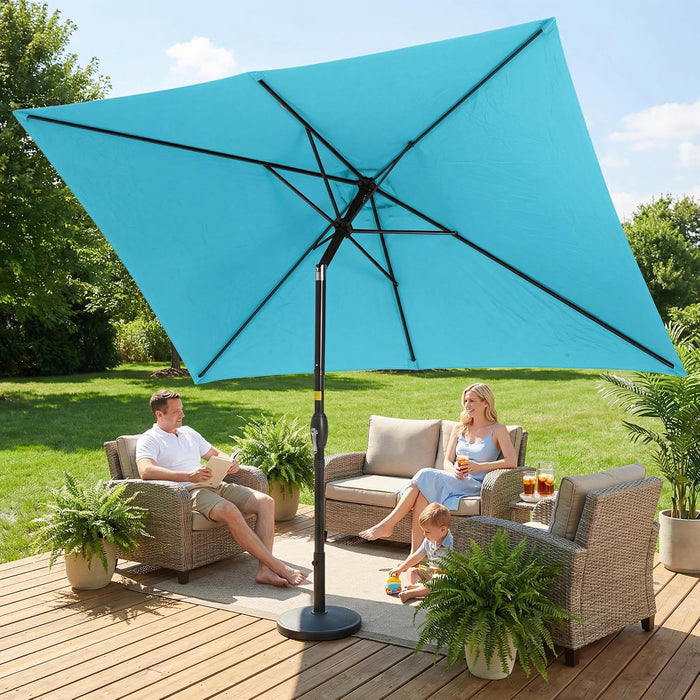 6.5' X 10' Patio Umbrella, Rectangular Patio Umbrella, Metal Pole Square Outdoor Umbrella with Crank and Push Button Tilt, Large Outdoor Umbrella with Polyester Canopy
