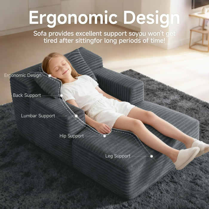 Compact 46-Inch Dark Grey Corduroy Chaise Lounge