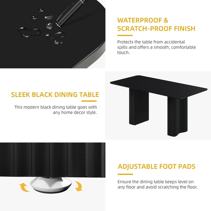 63'' Dining Table for 4-6 People Modern Rectangular Kitchen Table with Solid Wave Curved Legs Large Cream Black Dinner Table for Dining Room Kitchen Home Office Apartment Office Black