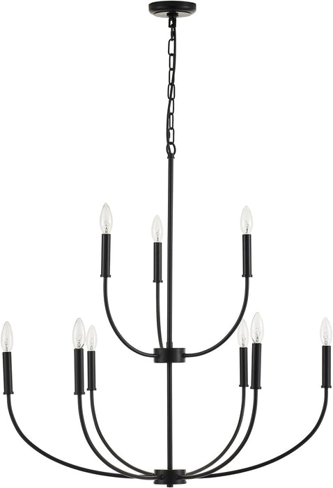 9-Light Black Chandelier for Entryway, Modern Farmhouse Dining Room Light Fixture, Industrial Candle Pendant Light for Foyer Stairway Living Room