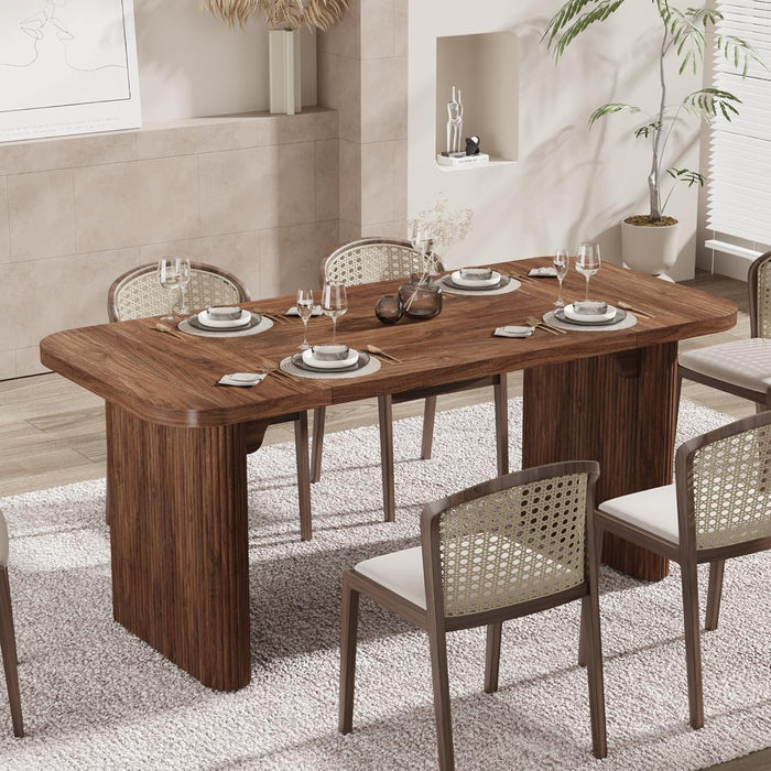 Dining Table for 4-6, Rectangular Wood Kitchen Tables with Double Pedestal, 62-Inch Dinner Tables for Dining Room, Living Room, Easy Assembly, Only Table (Dark Brown)