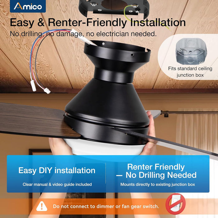 30 Inch Black Ceiling Fan EnergyEfficient RemoteControl
