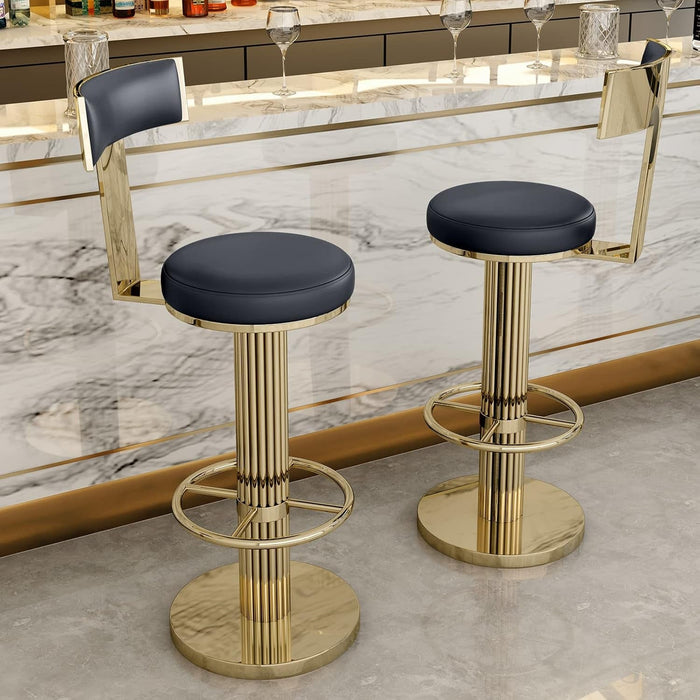 Swivel Bar Stools with Backrest, Modern Adjustable Height Counter Stool with Metal Legs and Comfortable Cushion, Black and Gold Bar Chair for Kitchen Island Counter (Black)