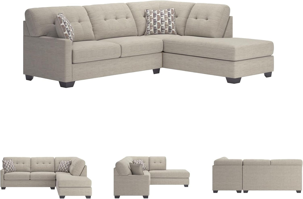 Beige Sleeper Sectional Featuring Chaise Memory Foam