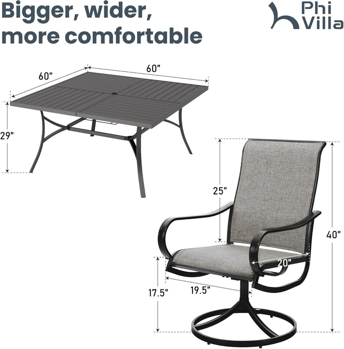 9 Pcs Patio Dining Set with Large Square Metal Dining Table & 8 Outdoor Textilene Fabric Swivel Dining Chairs, outside Table Chair Furniture Dining Set for 8 Person