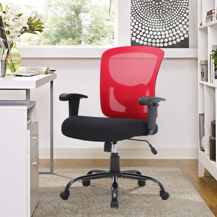 Big and Tall Office Chair 400Lbs Desk Chair Mesh Computer Chair with Lumbar Support Wide Seat Adjust Arms Rolling Swivel High Back Task Executive Ergonomic Chair,Red